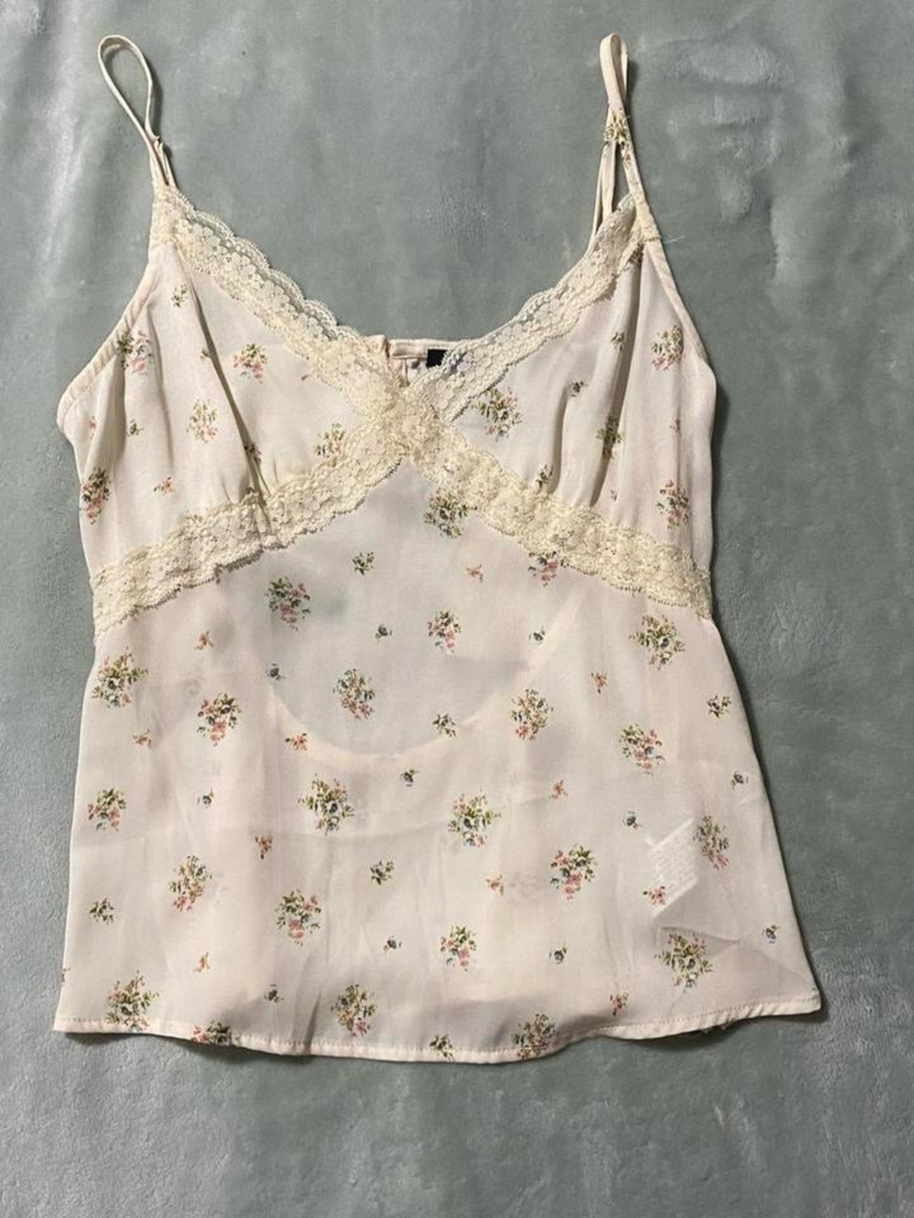 Sheer Floral Lace-Trim Cami Top - Cream